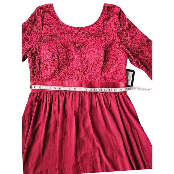 Red Illusion Lace Top Chiffon Maxi Dress - Ever Pretty - Picture 12 of 13